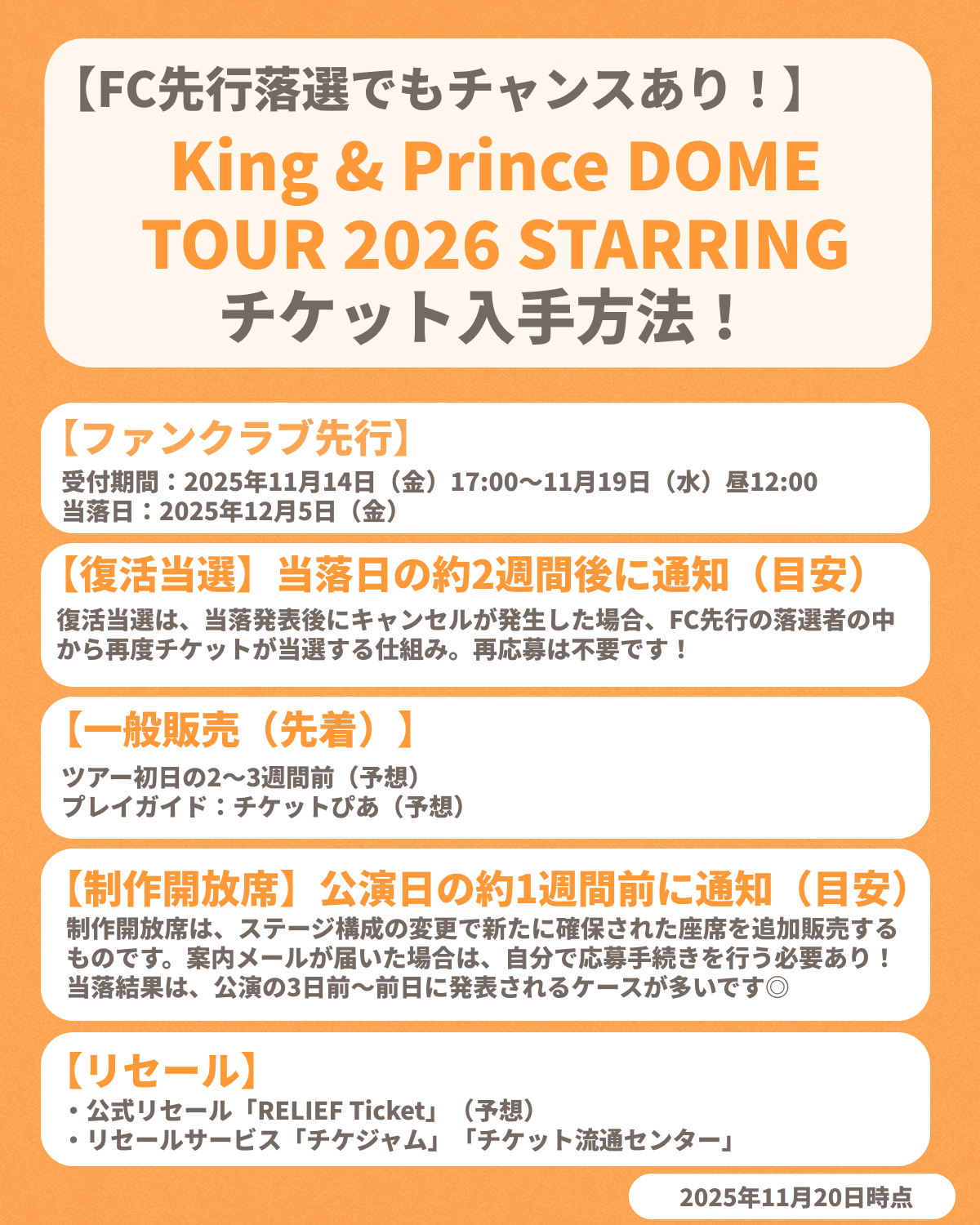『King & Prince DOME TOUR 2026 STARRING』のチケット申し込み方法